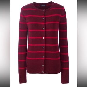Lands' End Burgundy and Red Striped Cardigan